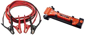 Bundle- AmazonBasics Jumper Cable 10 Gauge, 12 Feet and AmazonBasics Emergency Seat Belt Cutter and Window Hammer