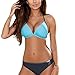Produktbild YUNLI Damen Badeanzug Rüschen  Bikini Sets Zweiteilige Bademode mit Hoher Taille Strandkleidung Bandeau Bikini Damen (Color : Blau, Size : M)