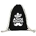 Produktbild Adios Moustachos Motiv auf Gymbag, Turnbeutel, Sportbeutel, stylisches Modeaccessoire, Tasche, Unisex Rucksack, viele Sprüche und Designs