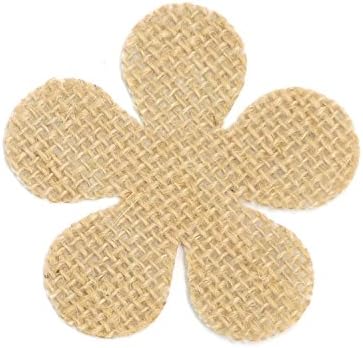 Jute Hessian Burlap Fabric FLOWER Die Cut Shapes - Pack of 10 - Natural