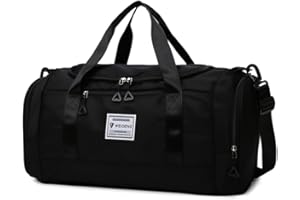 Vllcsla Sac de Sport Fitness Femme 28 L, avec Compartiment Chaussures & Poche Humide, Sacs de Voyage Week-End Résistant à Usure, Sac de Nuit Petit Duffle Bag, 53x22x24 cm, Noir