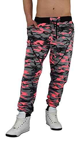Gorilla-Star starke Herren Camouflage-Sporthose Jogginghose Freizeithose mit angesagten Details in Neon-Grün Neon-Pink und Blau Größe M-XXL