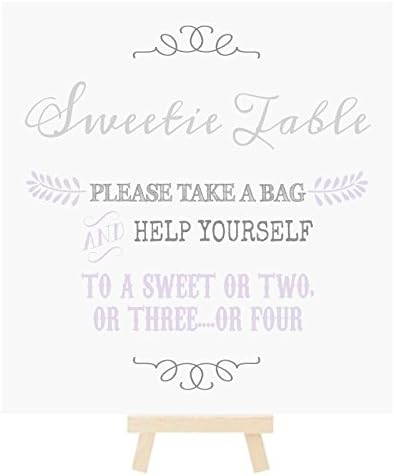 Sweetie Table Sign With Mini Wooden Easel In A Range Of Pastel Colours (E4) (Lilac and Grey)