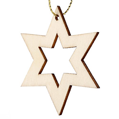 5stk Holz Star Sterne Weihnachtshänger Anhänger Baum Schmuck Wooden Weihnachtsdekoration Baumschmuck - 3