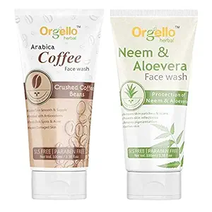 Orgello Herbal Arabica Coffee Face Wash ( 1 x 100gm ) - Aloe Vera And Neem face Wash ( 1 x100 gm) - for men women girls boys normal oily dry skin sls paraben mineral oil free