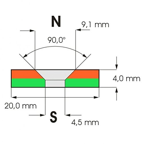 Ringmagnet Ø 20,0 x 4,5 x 4,0 mm N42 Nickel mit Senkung Nord - 2