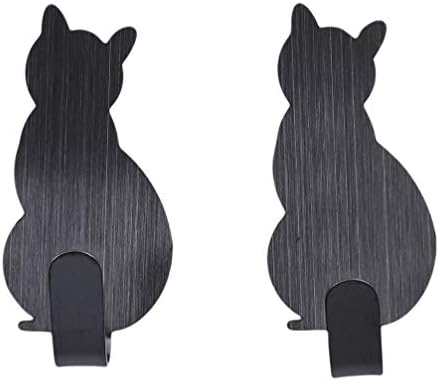 JOMSK Self Adhesive Hook 2 PCS Cat Tail Wall Hooks Stainless Steel Waterproof Towel Wall Hanger for Kitchen Bathroom Office Closet,Silver color