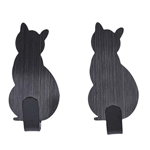 JOMSK Self Adhesive Hook 2 PCS Cat Tail Wall Hooks Stainless Steel Waterproof Towel Wall Hanger for Kitchen Bathroom Office Closet,Silver color