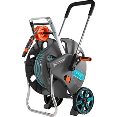 Gardena Aquaroll L EASY Tambour enrouleur manuel Bleu, Gris, Orange - Pellicules de tuyau de jardin (Tambour de moulinet, manuel, fonctionnelle, bleu, gris, orange, autonome, 100 m)
