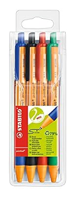 Stabilo Stylo bille - STABILO pointball - Pochette 4 stylos rechargeables - Noir/bleu/rouge/vert