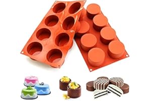 2PCS Round Cylinder Cookie Mold, BREEZO Chocolate Candy Mold, Silicone Baking Moulds for Sandwich Cookies Muffin Cupcake Soap Brownie Cake Bread Pudding and Jello (8-Cavity)