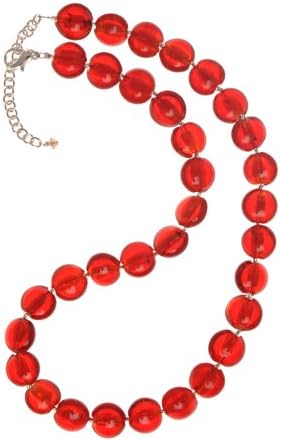 The Jewellery Factory Silver Plated Red Murano Style Disc Bead Necklace of Length 45.5 cm + 6.5 cm Extender