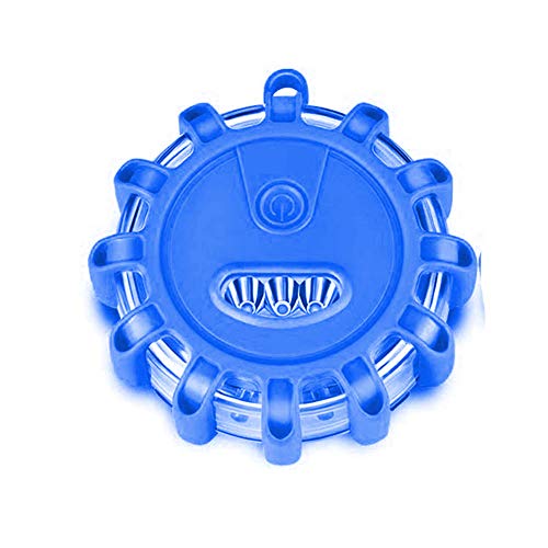 Aesy Luces de Emergencia LED para Carreteras, Faro de Seguridad en Carretera Parpadeo de Advertencia, Kit de Destellos con Base Magnética y Gancho para Barcos de Camiones de Coches (Azul, 12 + 3 LED)