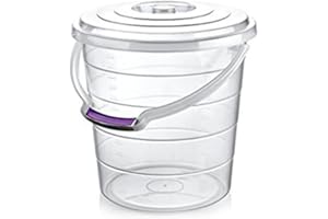 Agrohit Bucket with Lid and Carry Handle, Household Bucket, Food Safe, Transparent, Made of PP Plastic, Storage Container with Scale for Litres, 10 Litres