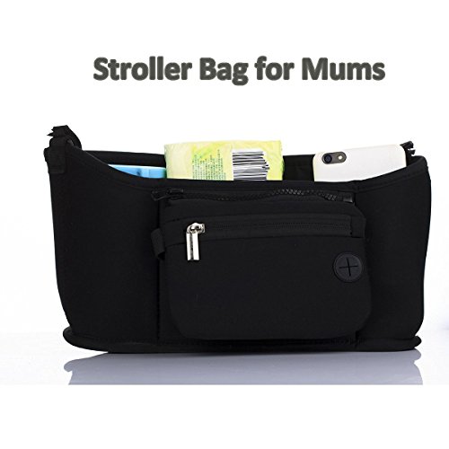 KRY Baby Pram Stroller Hanging Bags for Travel Holiday Outdoor Cup Bottle Drinks Food Holder Organizer Storage Bag (Black)