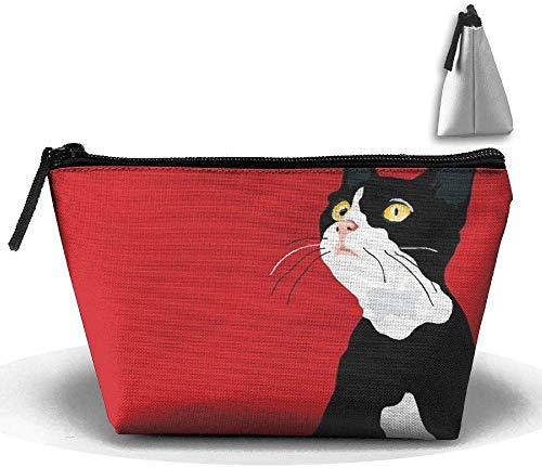 Black White Cat Red Cartoon Waterproof Trapezoidal Bag Cosmetic Bags Makeup Bag Large Travel Toiletry Pouch Portable Storage Pencil Holders