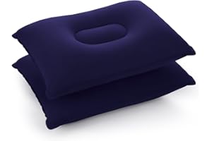 Idocolors Almohada de Viaje Inflable 2 Piezas Almohadas de Camping Hinchables Cojín de Aire para Acampada, Senderismo, Auto, Avión, Azul 42x29 cm