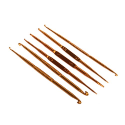 TOOGOO(R) 6 Stueck Aluminium Goldenen Doppel Enden Haekelnadel 2,0 – 7,0 mm - 3