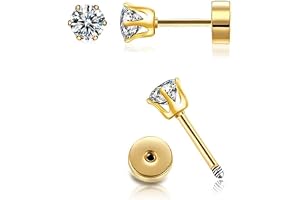 CZ Stud Earrings 14K Gold Stud Earrings,Flat Back Cubic Zirconia Earrings for Helix Cartilage Earlobe Piercing Jewelry | Cart