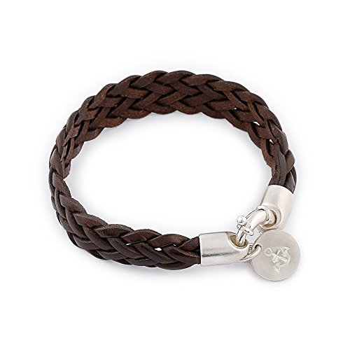 Kuestensilber Herren-Armband Lederarmband, geflochten Rindsleder 925 Sterling Silber Stempel 20.00 cm – 61.3