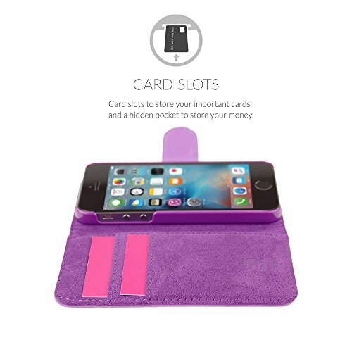 iPhone 5 / 5s Case, Snugg - Purple Leather iPhone 5/5s Flip Case [Lifetime Guarantee] Premium Wallet Phone Cover with Card Slots for Apple iPhone 5 / 5s