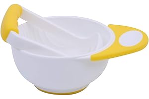 Vokmon Baby Grinding Bowl Manual Kids Baby Vegetable Masher Kids Feeding Bowl Vegetable Fruit Infant Food Masher Set, Yellow White