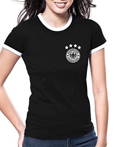 Luckja EM 2016 Deutschland Trikot Wunschname und Wunschnummer Motiv 14 Retro Damen T-Shirt
