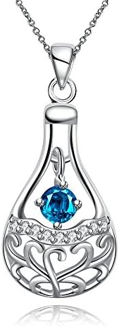 Women Light Blue Crystal Waterdrop Hollow Out Pendant Necklace Silver Plated Jewelry Choker Chunky Statement Body Neck Chain Collar