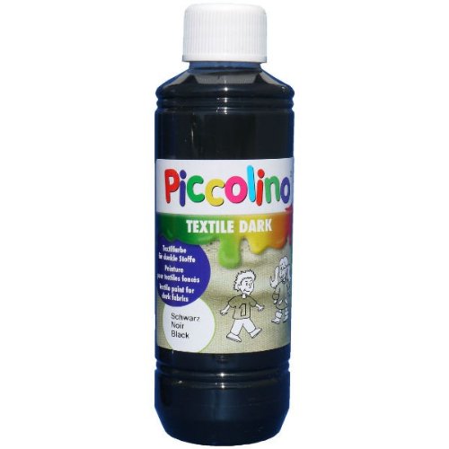 Textilfarbe für dunkle Stoffe, Schwarz 250ml - Piccolino Textile Dark - Stoffmalfarbe Textilmalfarbe hochdeckend