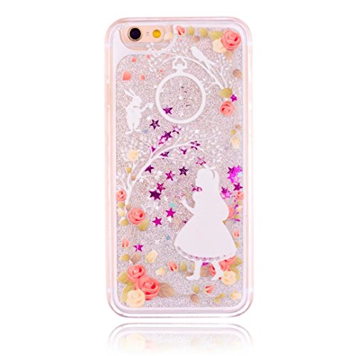 KSHOP Handytasche Hülle für iPhone 6 / iphone 6S 4.7" mit Flüssigkeit - Hartschale Backcover Case Schutzhülle Cover Wasser mit Schneekugel Sterne glitzernd Bling Bling Transparent mit Muster Animation - Weißes Kleid Mädchen