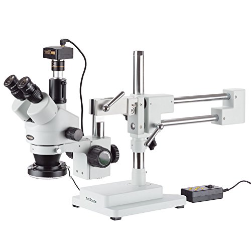 AmScope3.5X-180X Trinocular Stereo Microscope with 4-Zone 144-LED Ring Light and 3MP Camera