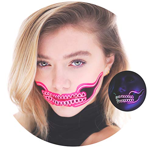 Tattoocrew 4 x Halloween Tattoos Totenkopf Neon Tattoo Farbe Pink Skull Glow in The Dark zum Aufkleben für das Gesicht