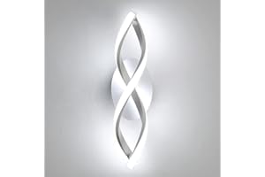 Comely nowoczesna lampa ścienna LED 16W 1800LM, zakrzywiony kinkiet LED 6500K zimne światło, lampa ścienna do sypialni salonu schodów przedpokoju, 42 cm, biały montaż na ścianie