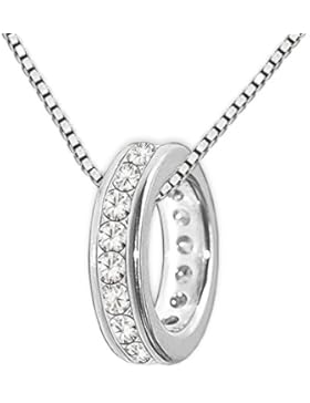 CLEVER SCHMUCK-SET Silberner kleiner Mini Taufring 10 mm viele Zirkonias weiß ringsum mit Kette Venezia 36 cm...