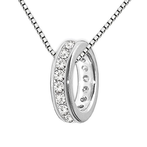 CLEVER SCHMUCK-SET Silberner kleiner Mini Taufring 10 mm viele Zirkonias weiß ringsum mit Kette Venezia 36 cm STERLING SILBER 925 rhodiniert im Etui - 