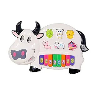OANGO Baby Musical Toys - Baby Piano Toy for Infants Toddlers, Musical Cow Piano Keyboard Learning Toy with 8 Keys & Animals Sounds & Led Lights for 1 2 3 Years Old Boys Girls