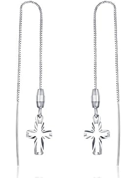 JiangXin Christus Kreuz 7.5 cm Lang Mädchen Box Kette 925 Sterling Silber Damen Ohrring Ohrhänger Ohrchmuck Süß...