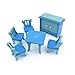 Produktbild Holz Möbel Spielzeug Simulation Möbel Tisch Puppe Spielzeug Holz Puzzle Spielzeug Pädagogisches Pretend Playset Simuliert Hause Kinderspielzeug (Blau Esszimmer, 6 Stücke)
