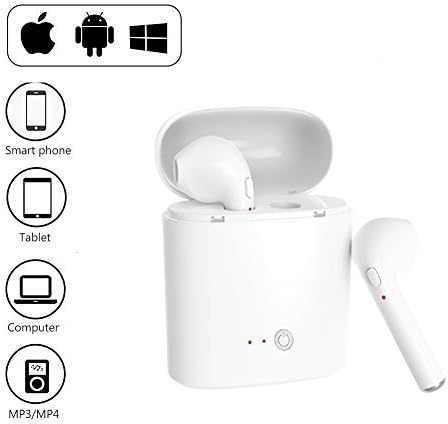 ShopAIS I7s TWS Wireless Bluetooth Double Earphones Twins Earpieces Stereo Music Headset for Apple iPhone 8 8 Plus iPhone with Charging Box- White