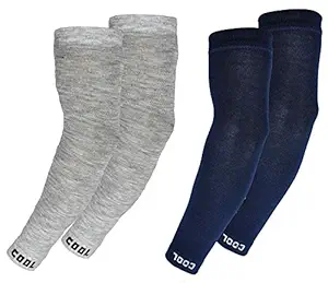 VT VIRTUE TRADERS Men & Women Cotton Sports Arm Sleeves (Pack of 2 Pairs, Navy Blue and Grey)