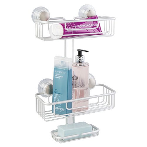 mDesign Duschregal fürs Badezimmer aus Aluminium mit Saugnäpfen - 3 Ebenen - Duschablage für Shampoo, Conditioner, Duschgel und weiteres Badzubehör - Extragroße Duschaufbewahrung - Farbe: Silber