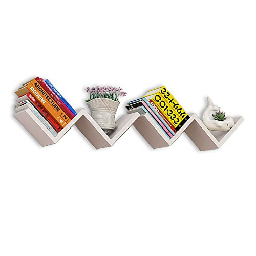 Costway 2er-Set Wandregal Bücherregal Dekoregal Wandboard Wandablage Wandschrank Holzregal Hängeregal W-Form Farbwahl (weiß) - 2
