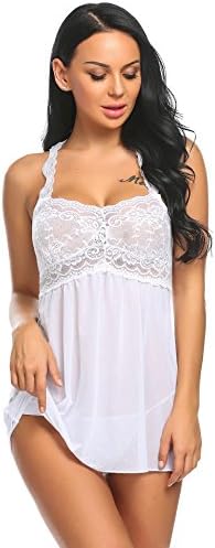 Adomer Women Sexy Lingerie Lace Mesh Backless Mini Babydoll Chemise For Women Plus Sleepwear For Valentine's Day