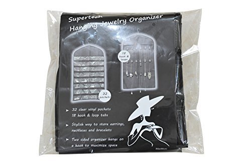 Schmuck Organizer,Supertech Schmuck hängend lagerung Organizer 32 Tasche 18 Haken Doppelseiten hängeaufbewahrung Platzsparende Haushalts Zubehör Halter,Schwarz - 5