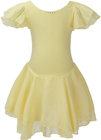 Only Yong Onlyyong Girls' Short Sleeve Ballet Dance Dress Skirt Leotard (L,Yellow)