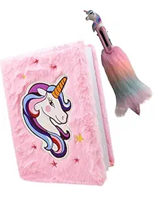 Le Delite Unicorn Fur Diary with Pen /Cute Unicorn Fur Notebook Diary for Girls Birthday Party Unicorn Plush Diary with Pen/Feather Diary for Girls/ Fur Pen 6in1 (Diary with Pen)