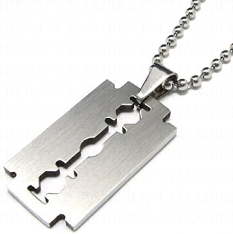 MARENJA Punk Jewellery Gift for Men Stainless Steel Polished Tag with Hollow Out Pattern Pendant Necklace 22 inch Cool Rock Gothic Style