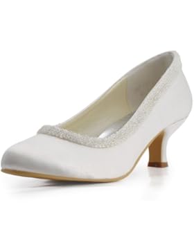 Elegantpark EL-005CC Satin Runde Gelossene Zehen Beads Damen Brautschuhe