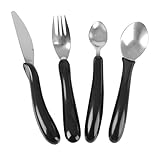 Homecraft Caring Cutlery, Black Handle Retail Packed Set, Knife, Fork, Spoon, Teaspoon (Eligible for VAT Relief in the UK) Stainless Steel Eating Utensil, Silverware for Weak Grip, Elderly, Disabled