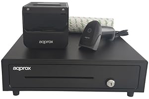 Griffin Pack POS Approx : TIROIR + Imprimante + Lecteur Codes Barres+Paquet 8 Rouleau 80X60 (CASH01+POS80AMUSE+LS22+PAQ.8 Rouleaux 80X60, Noir)